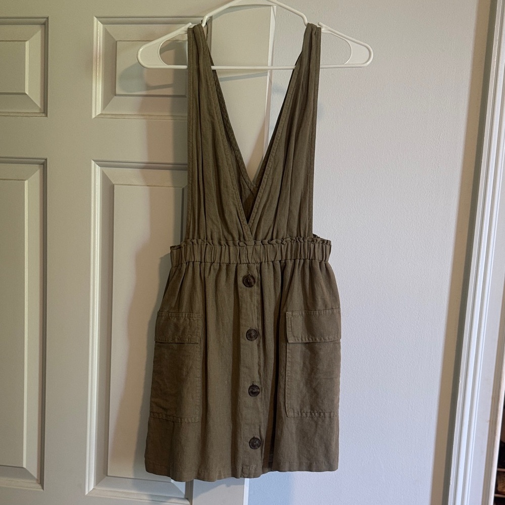 NWOT Zara Olive Green Button-Front Pinafore Dress